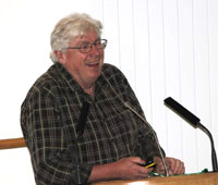 Dr John Love delivers the Derek Ratcliffe Memorial Lecture, 'A Saga of Sea Eagles'. Photo by Ruth Tingay